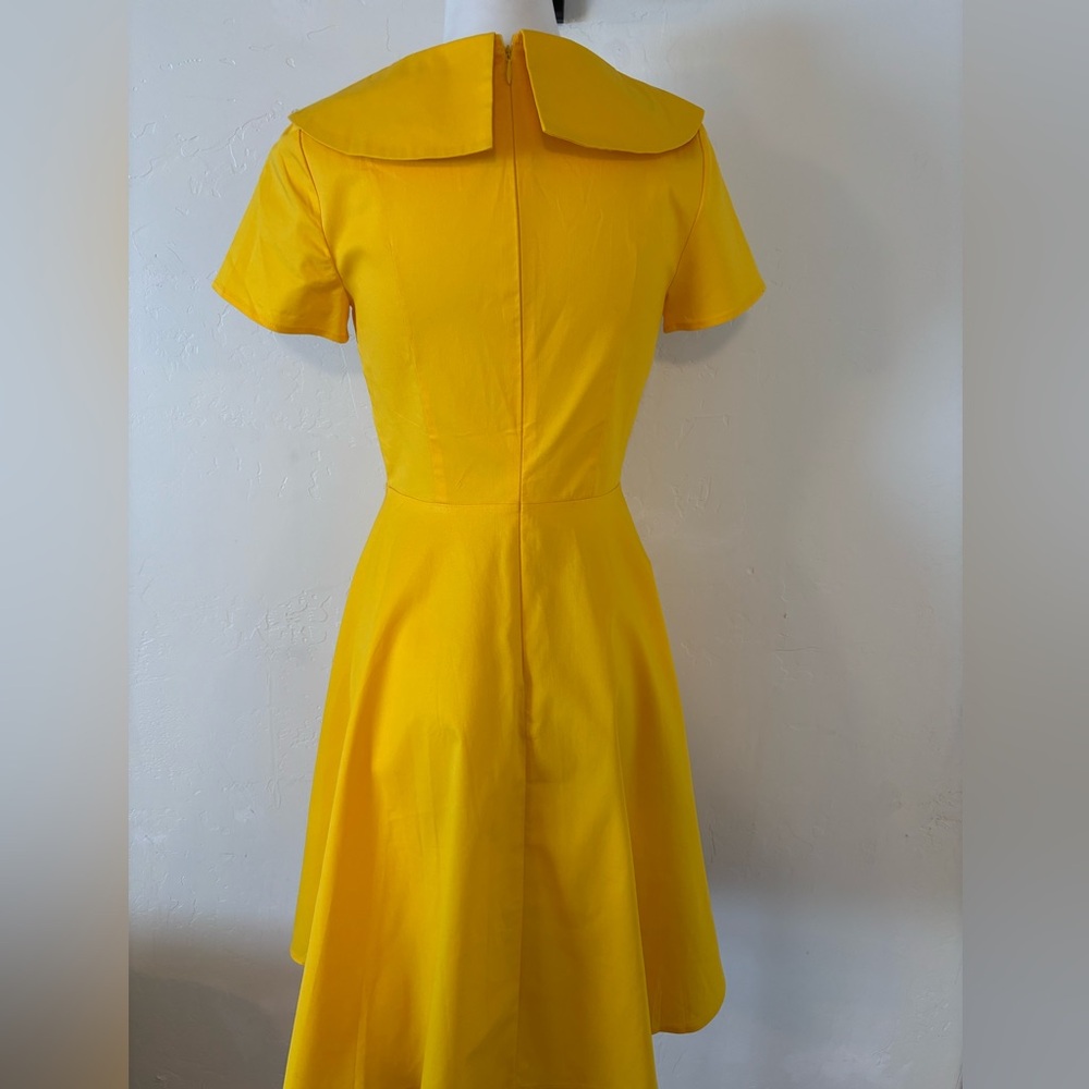 FINAL! BEAUTIFUL! RICH LEMON YELLOW BOAT NECK MID LENGTH DRESS ROCKABILLY TRAD - Picture 6 of 9